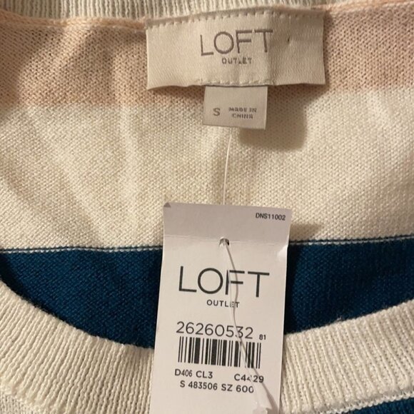 Loft Striped Sweater NWT Teal Pink Metallic Silver White Split Side Hem Soft S - Picture 6 of 7
